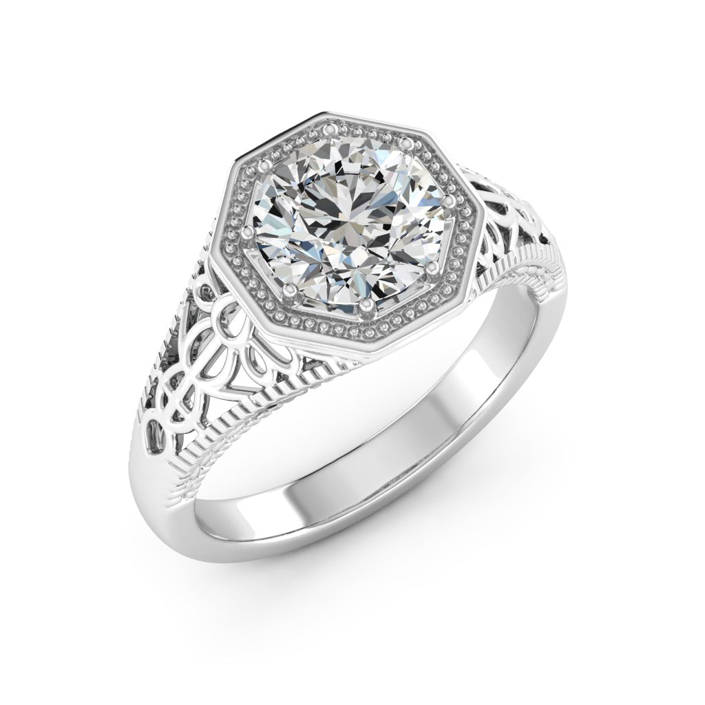 2.00 DEW Round White Moissanite Ring in 14K Gold