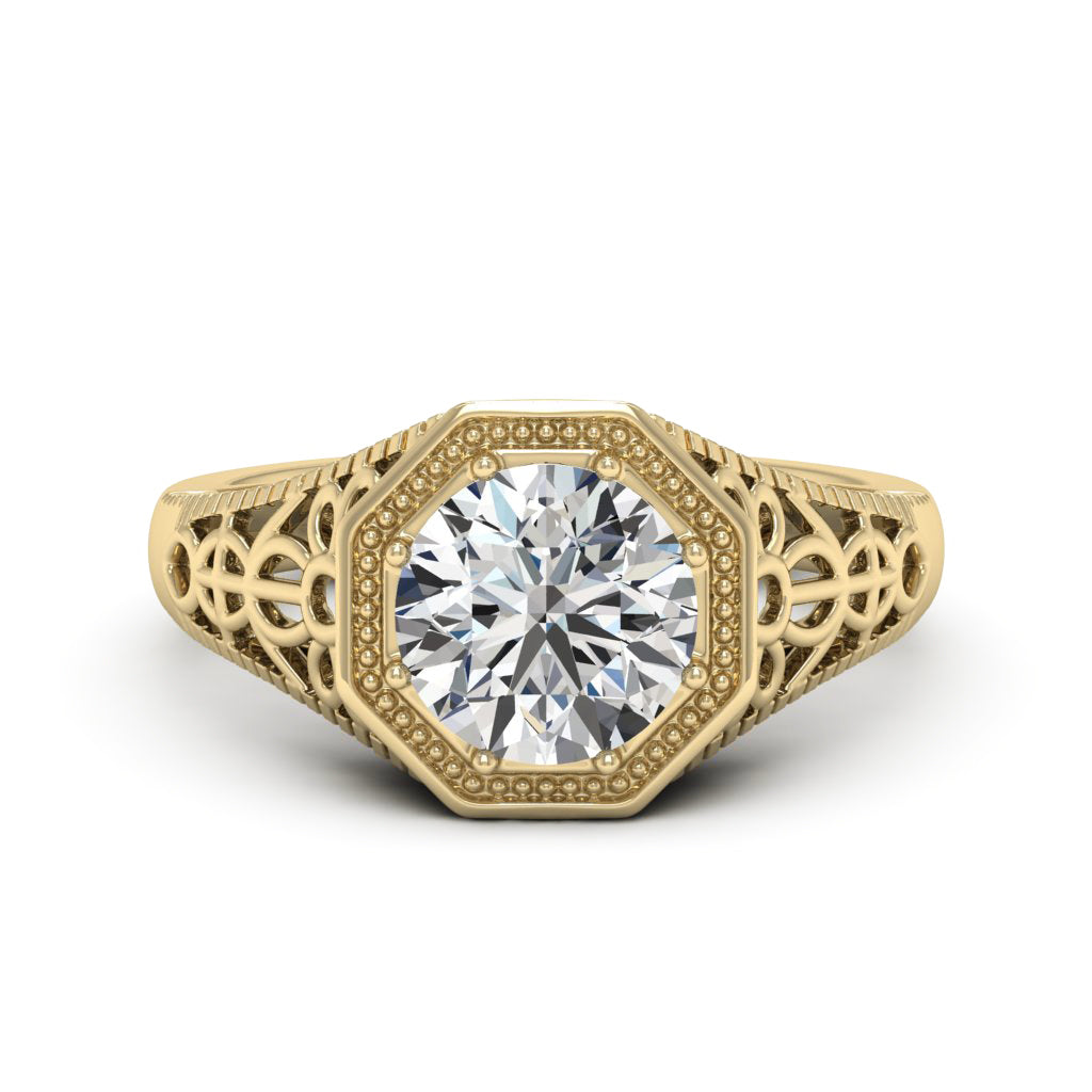 2.00 DEW Round White Moissanite Ring in 14K Gold