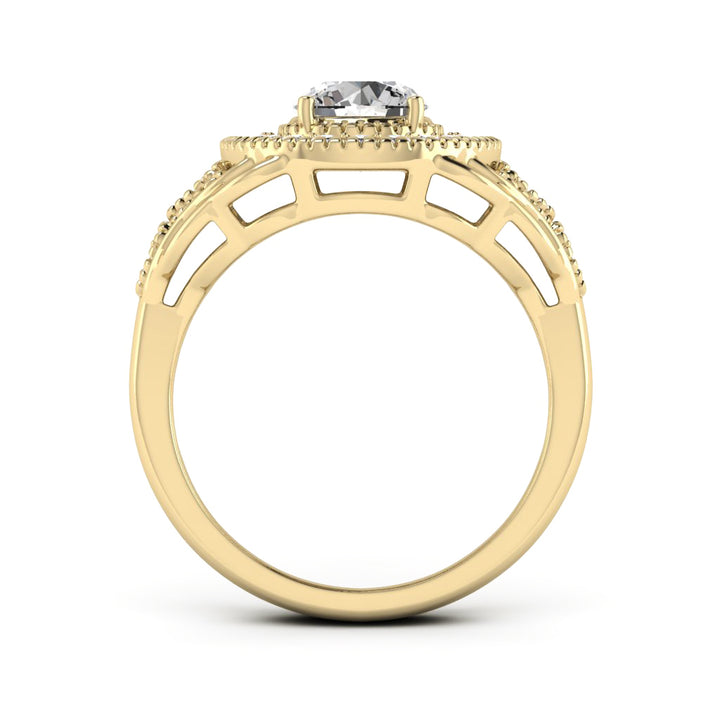 1.00 DEW Round White Moissanite Ring in 14K Yellow Gold