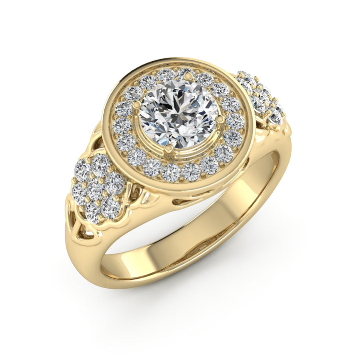 1.00 DEW Round White Moissanite Ring in 14K Yellow Gold