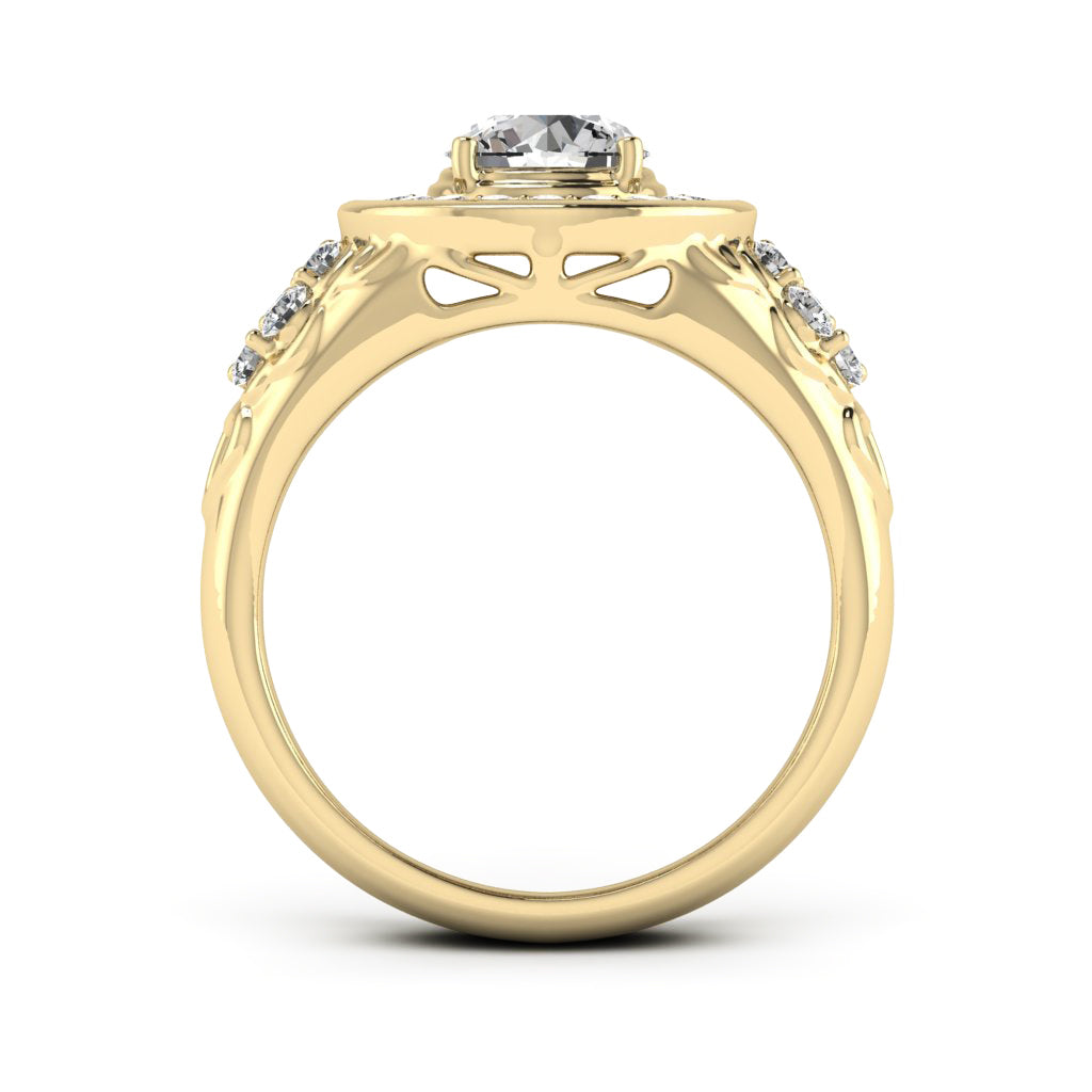 1.00 DEW Round White Moissanite Ring in 14K Yellow Gold