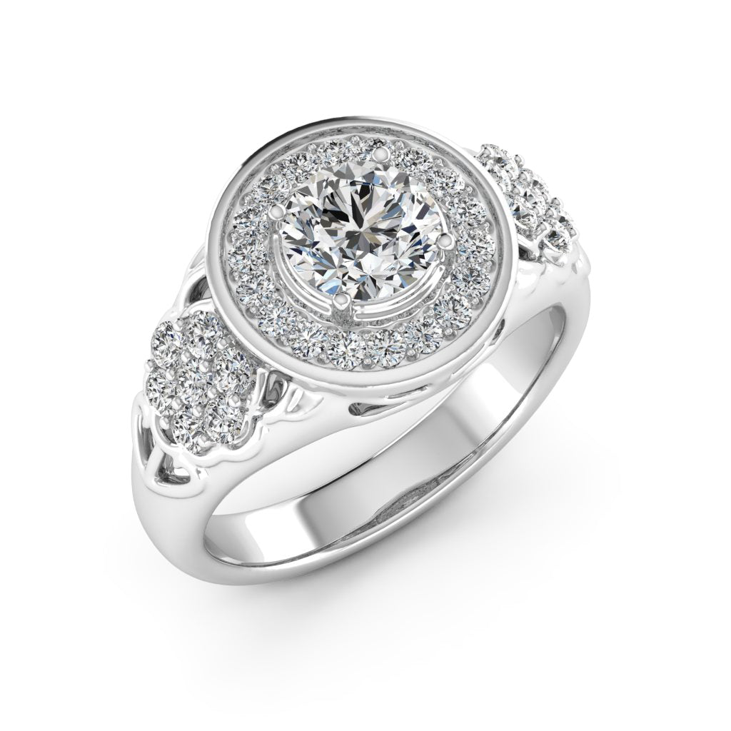 1.00 DEW Round White Moissanite Ring in 14K White Gold