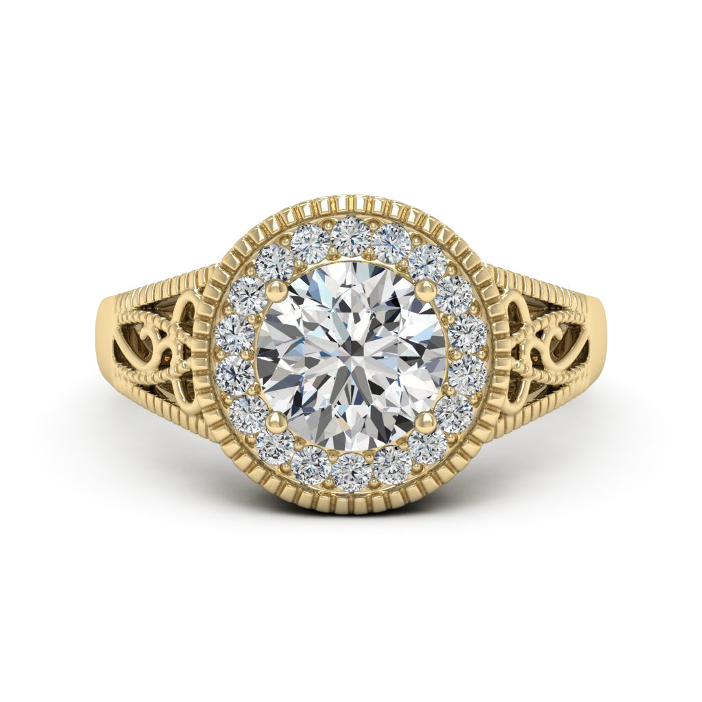 2.00 DEW Round White Moissanite Ring in 14K Yellow Gold