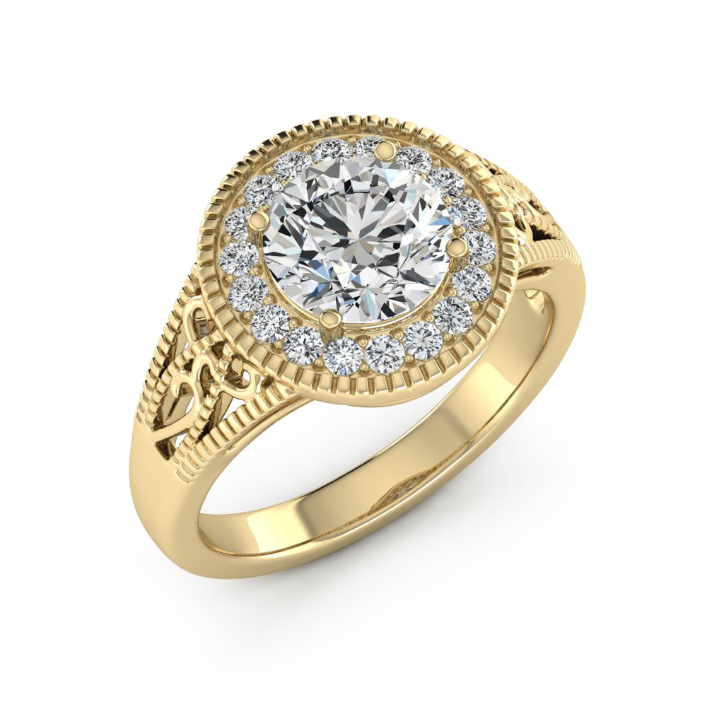 2.00 DEW Round White Moissanite Ring in 14K Yellow Gold