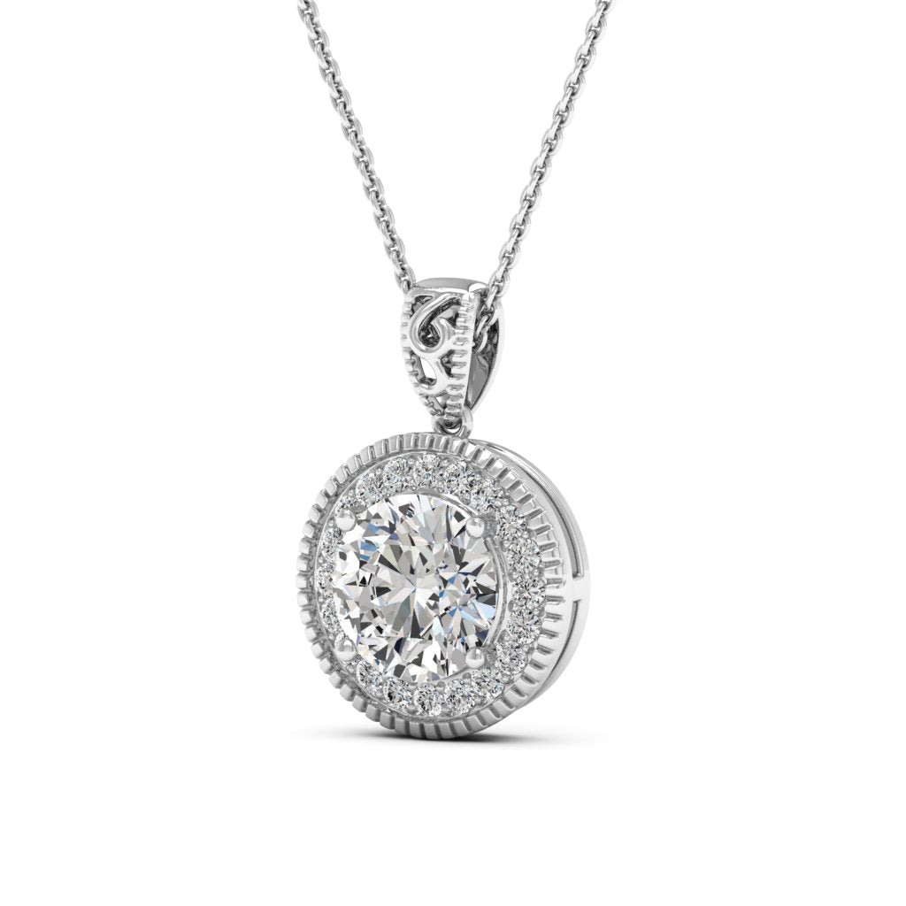 2.75 DEW Round White Moissanite Pendant in 14K White Gold