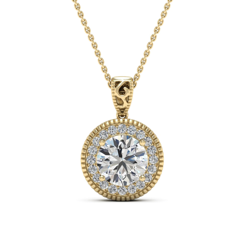 2.75 DEW Round White Moissanite Pendant in 14K Yellow Gold