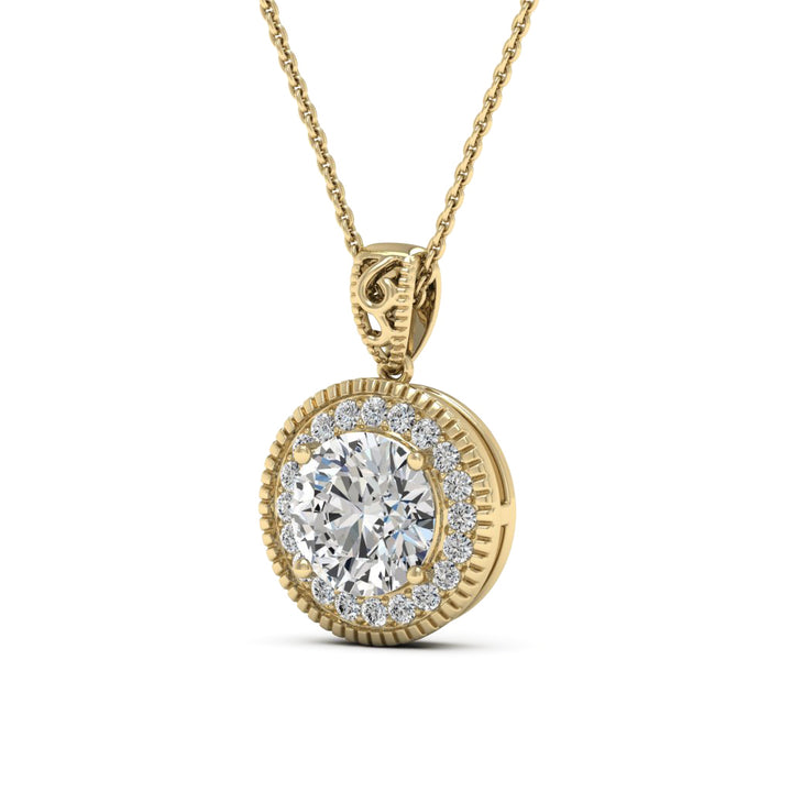 2.75 DEW Round White Moissanite Pendant in 14K Yellow Gold