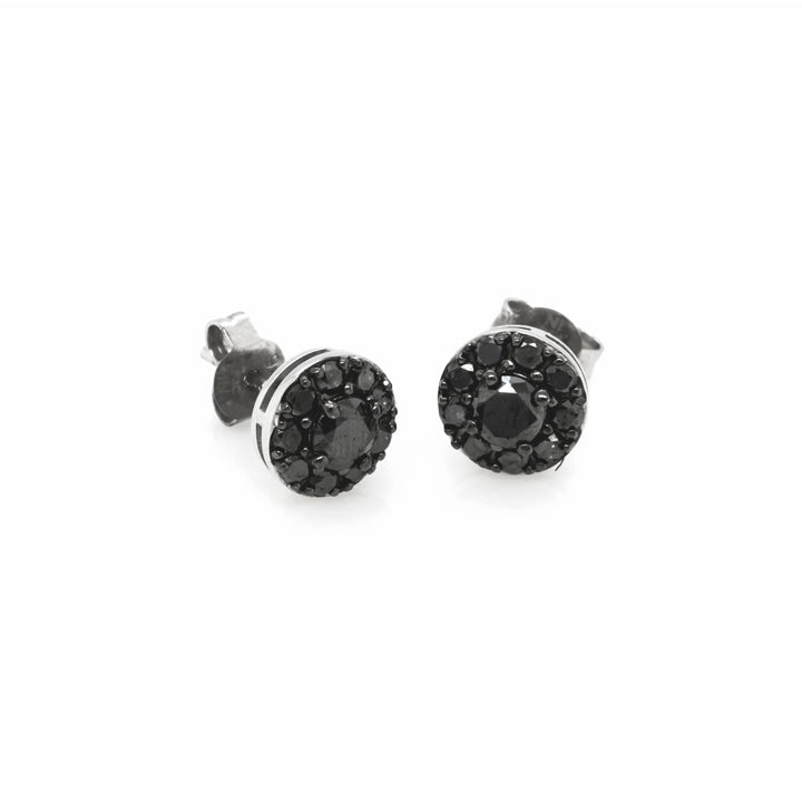 1.32 Cts Black Diamond Stud Earring in 925 Two Tone