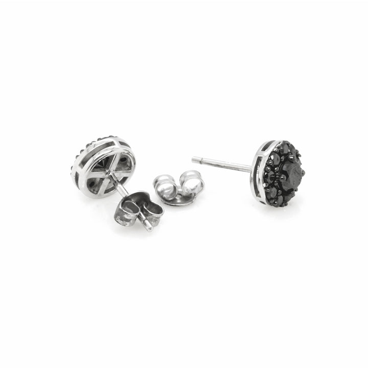 1.32 Cts Black Diamond Stud Earring in 925 Two Tone