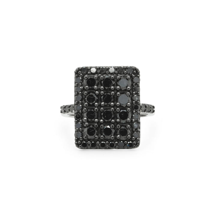 3.74 Cts Black Diamond Ring in 925 Two Tone