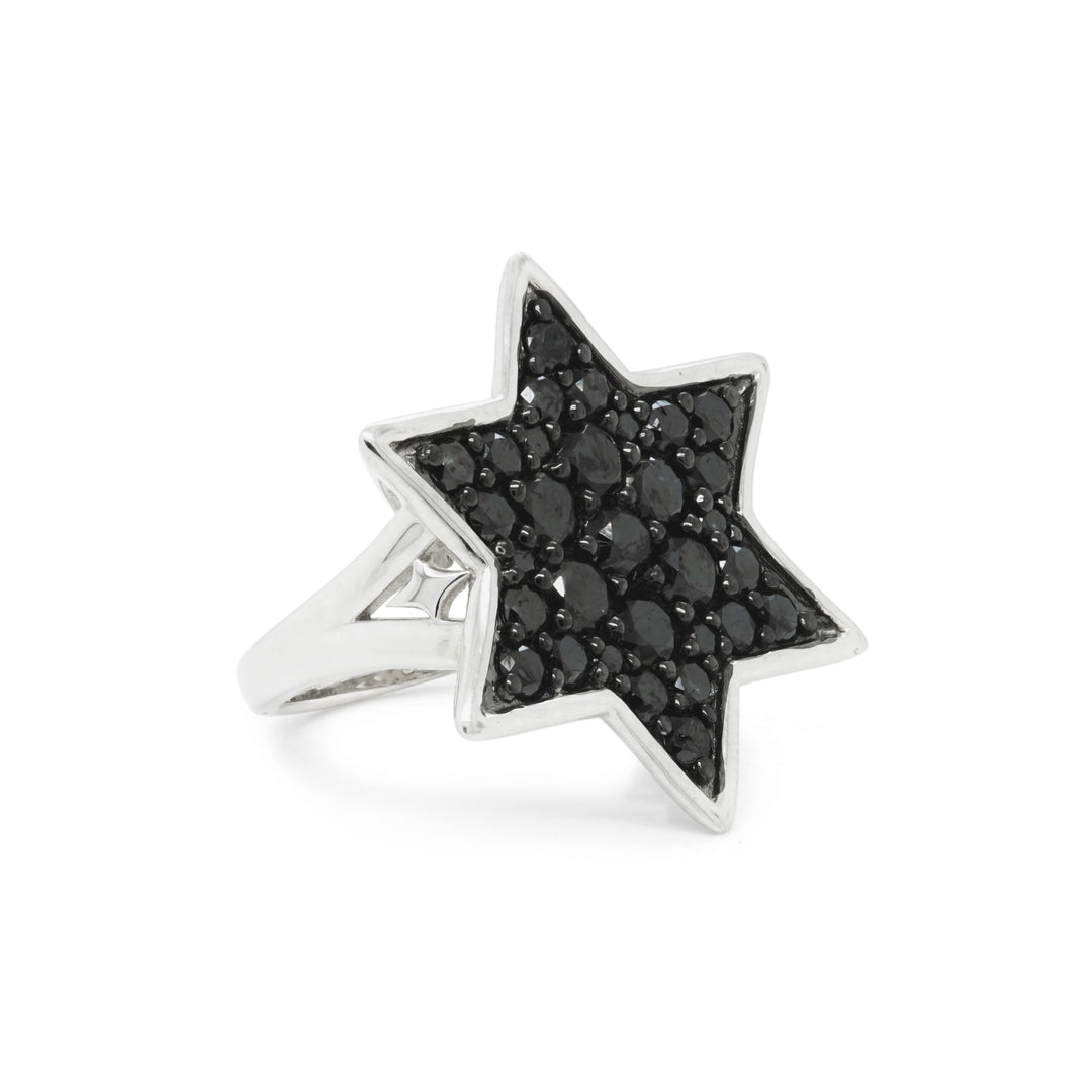 3.72 Cts Black Diamond Ring in 925 Two Tone