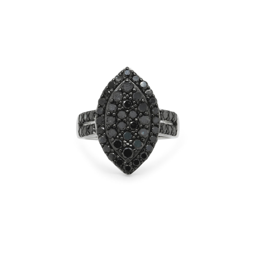 2.06 Cts Black Diamond Ring in 925 Two Tone