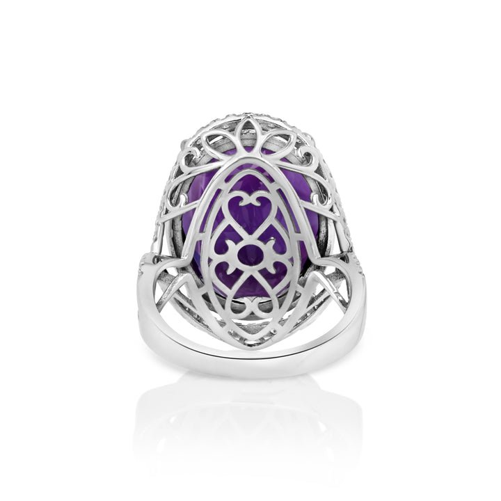 16 Cts Amethyst and White Diamond Ring in 14K White Gold