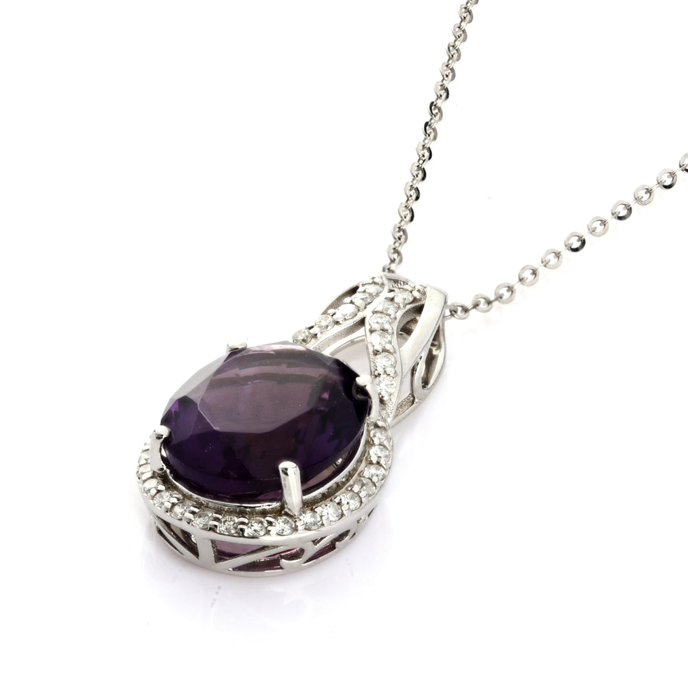 4.42 Cts Amethyst and White Diamond Pendant in 14K White Gold