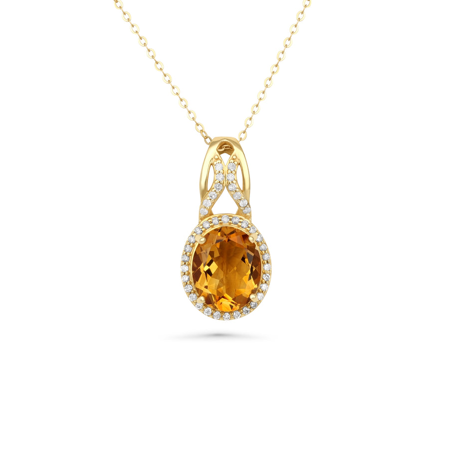 4.04 Cts Citrine and White Diamond Pendant in 14K Yellow Gold