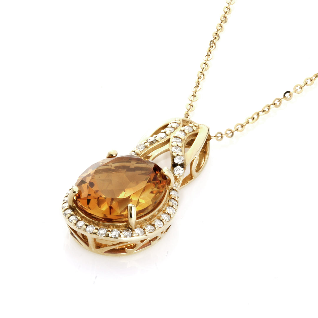 4.04 Cts Citrine and White Diamond Pendant in 14K Yellow Gold