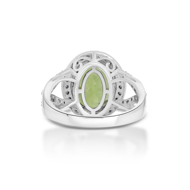 4.8 Cts Peridot and White Diamond Ring in 14K White Gold