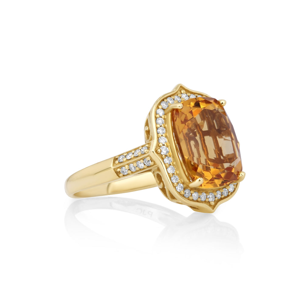 5.04 Cts Citrine and White Diamond Ring in 14K Yellow Gold