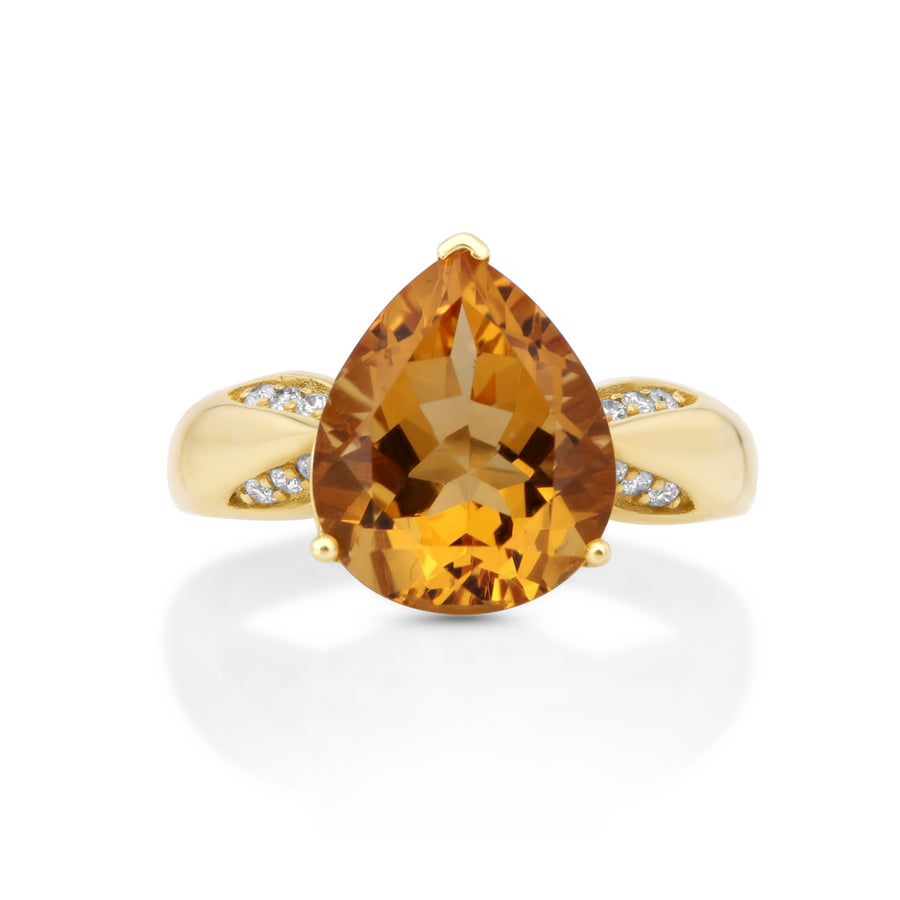 3.82 Cts Citrine and White Diamond Ring in 14K Yellow Gold