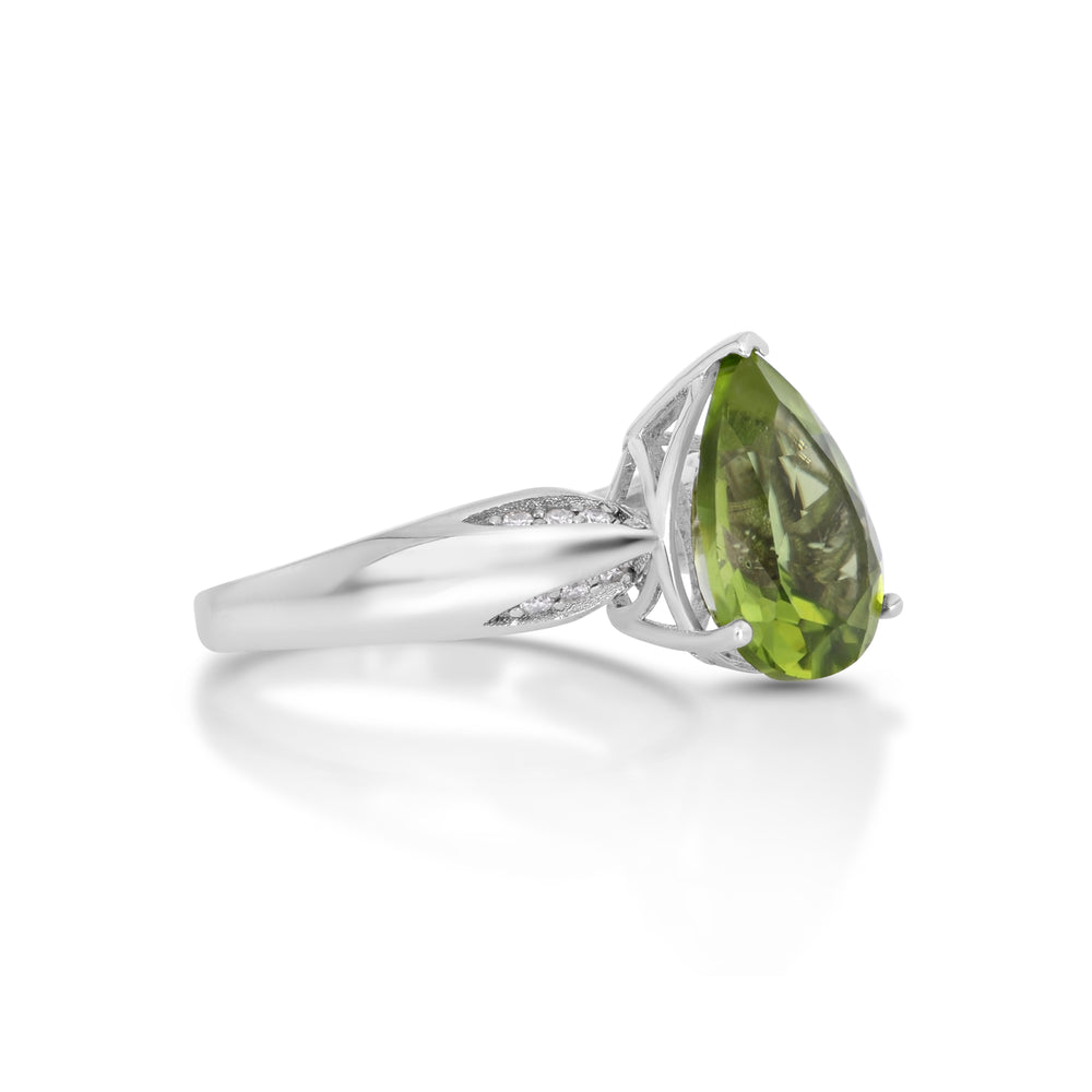 4.15 Cts Peridot and White Diamond Ring in 14K White Gold