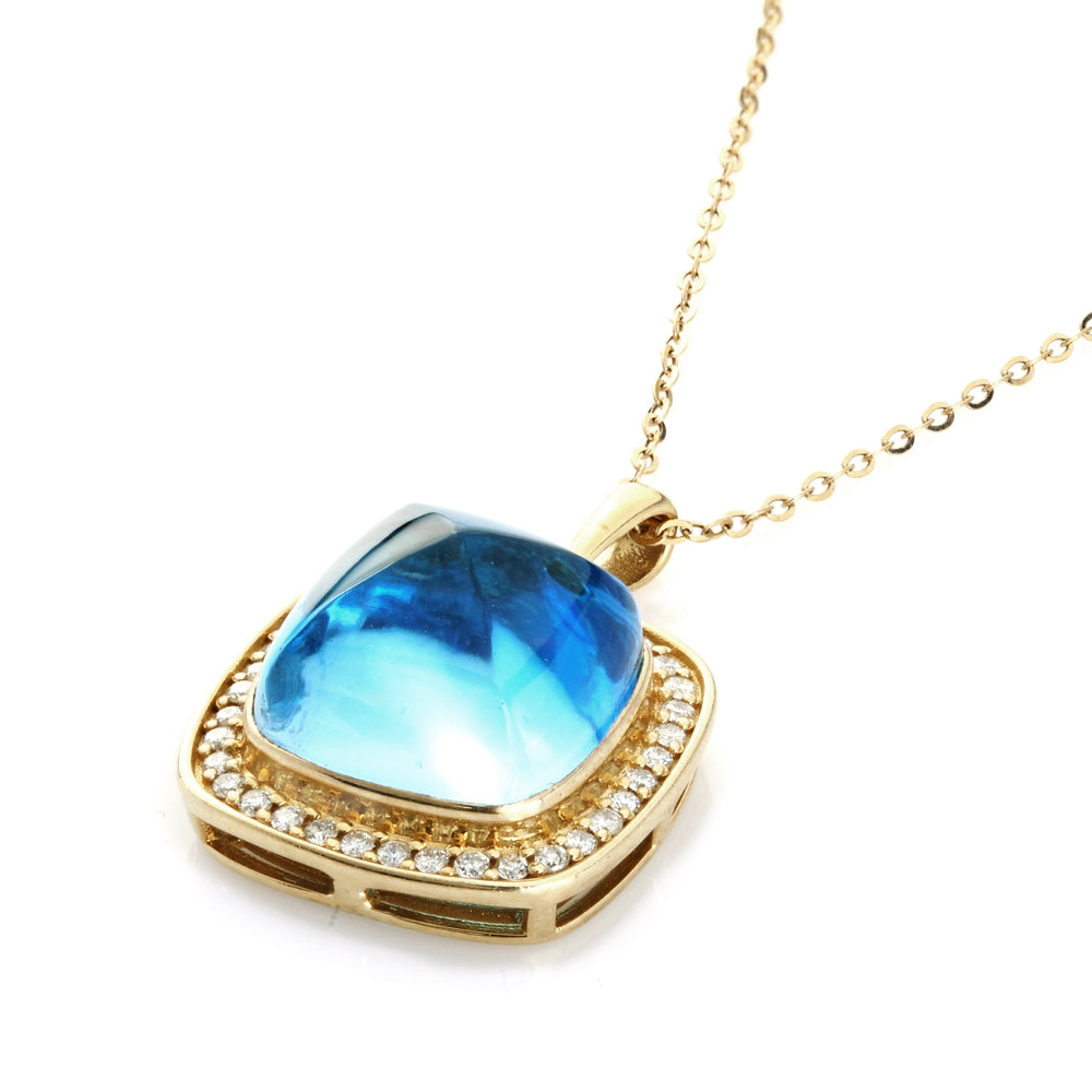 8 Cts Swiss Blue Topaz and White Diamond Pendant in 14K Yellow Gold