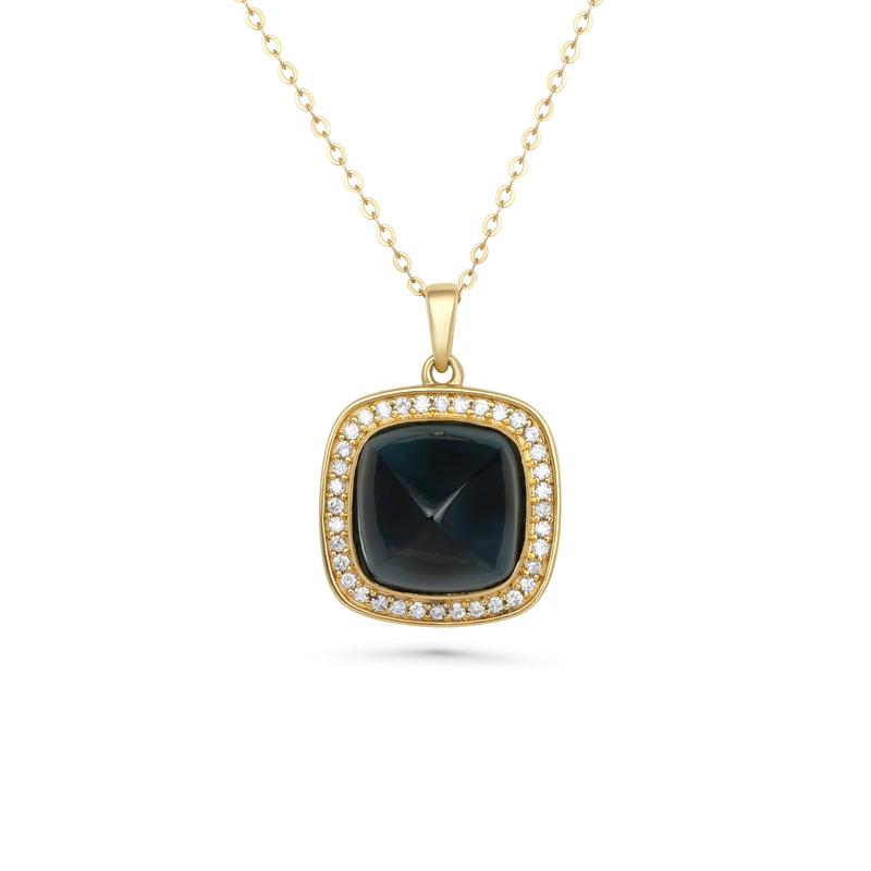 8 Cts London Blue Topaz and White Diamond Pendant in 14K Yellow Gold