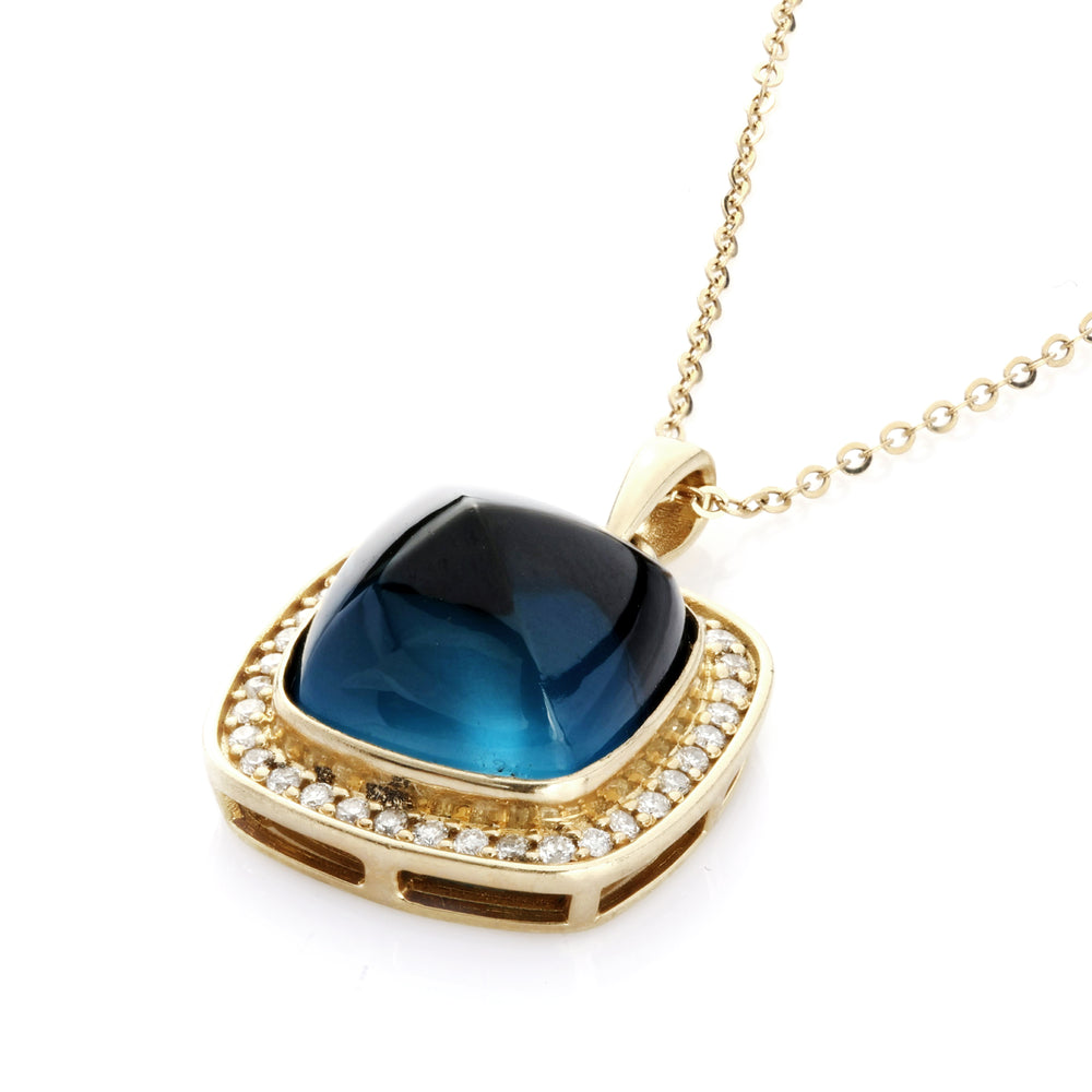 8 Cts London Blue Topaz and White Diamond Pendant in 14K Yellow Gold