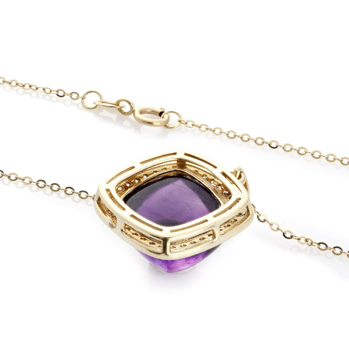 8 Cts Amethyst and White Diamond Pendant in 14K Yellow Gold