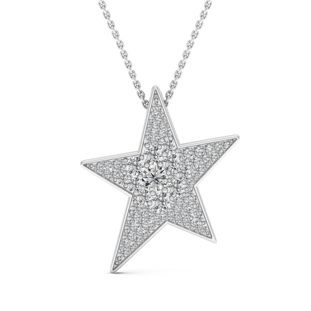 1.00 DEW Round White Moissanite Star Pendant in 925 Sterling Silver