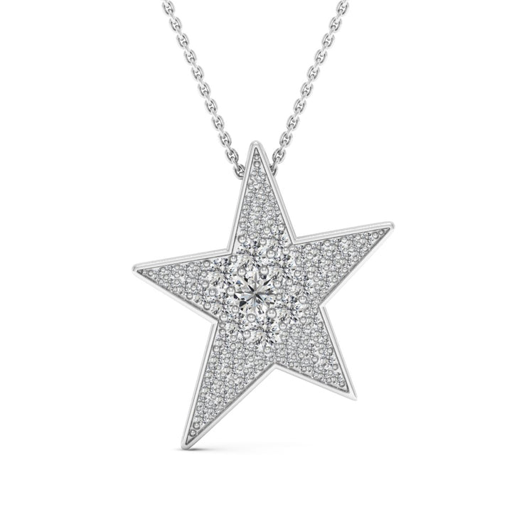 1.00 DEW Round White Moissanite Star Pendant in 14K White Gold