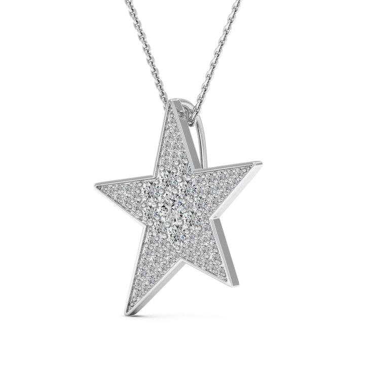 1.00 DEW Round White Moissanite Star Pendant in 925 Sterling Silver