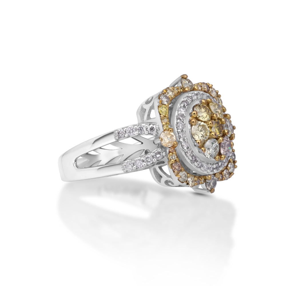 0.75 Cts Multi Color Diamond and White Diamond Ring in 14K Two Tone