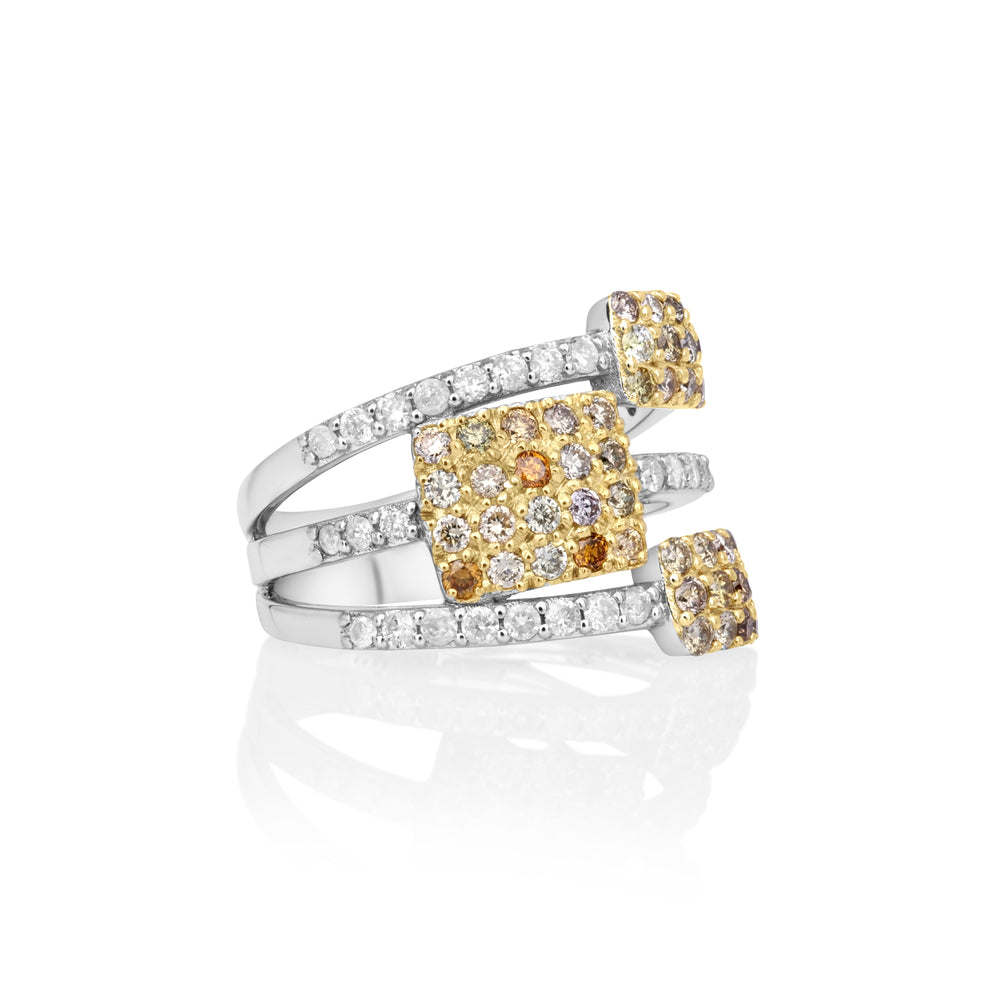 0.89 Cts Multi Color Diamond and White Diamond Ring in 14K Two Tone