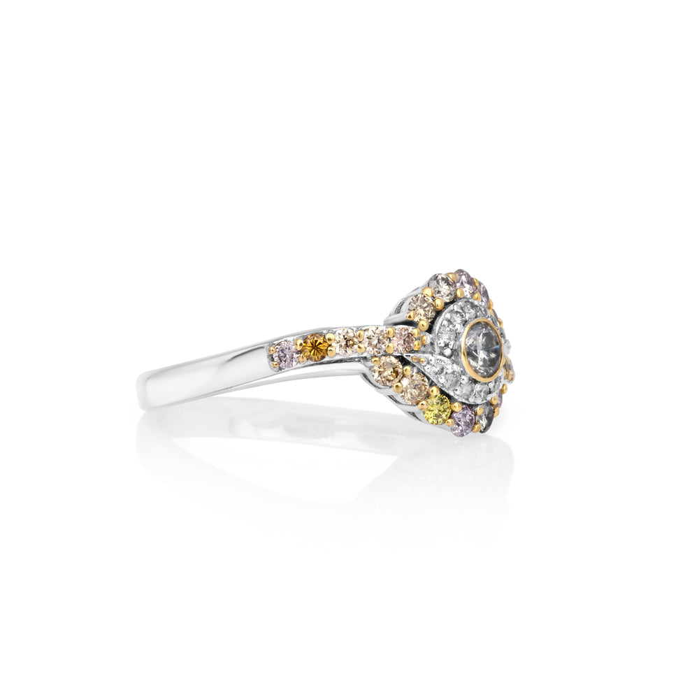 0.59 Cts Multi Color Diamond and White Diamond Ring in 14K Two Tone