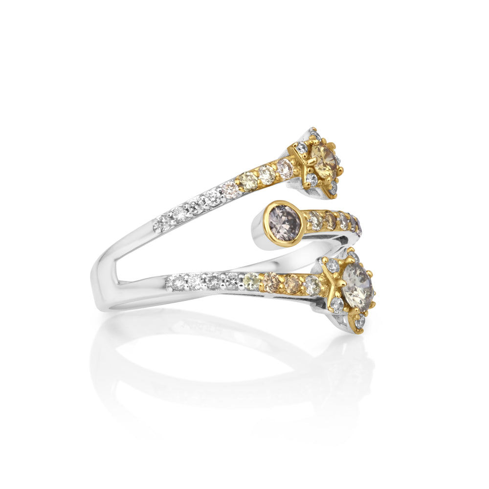 0.56 Cts Multi Color Diamond and White Diamond Ring in 14K Two Tone