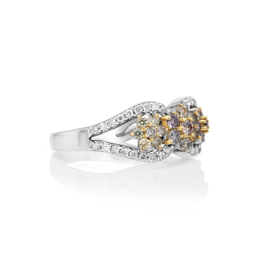 0.43 Cts Multi Color Diamond and White Diamond Ring in 14K Two Tone
