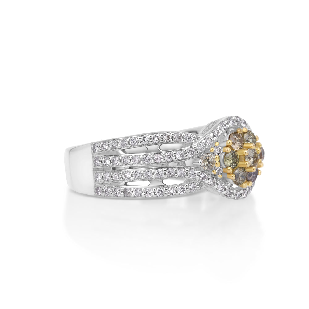 0.29 Cts Multi Color Diamond and White Diamond Ring in 14K Two Tone