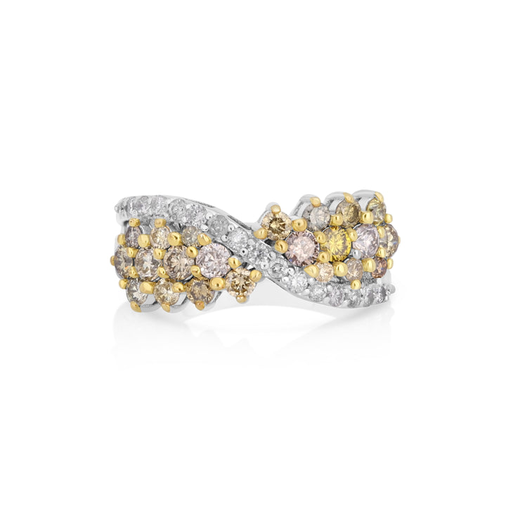 0.91 Cts Multi-Color Diamond and White Diamond Ring in 14K Two Tone