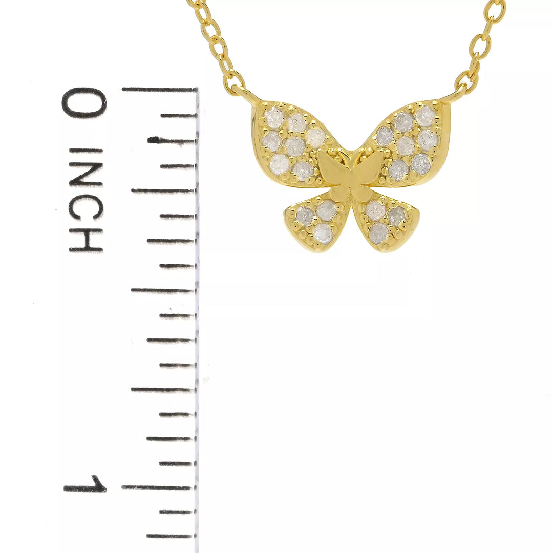 0.16 Cts White Diamond Butterfly Necklace in 18K Gold Plated 925 Sterling Silver