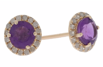 1.00 Cts Amethyst and White Diamond Earring in 14K Yellow Gold
