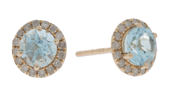 1.00 Cts Blue Topaz and White Diamond Earring in 14K Yellow Gold