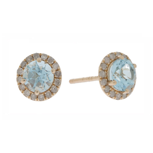 1.00 Cts Blue Topaz and White Diamond Earring in 14K Yellow Gold