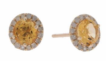 1.00 Cts Citrine and White Diamond Earring in 14K Yellow Gold