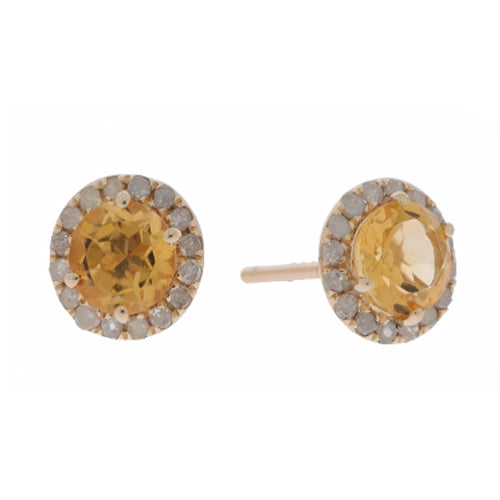 1.00 Cts Citrine and White Diamond Earring in 14K Yellow Gold