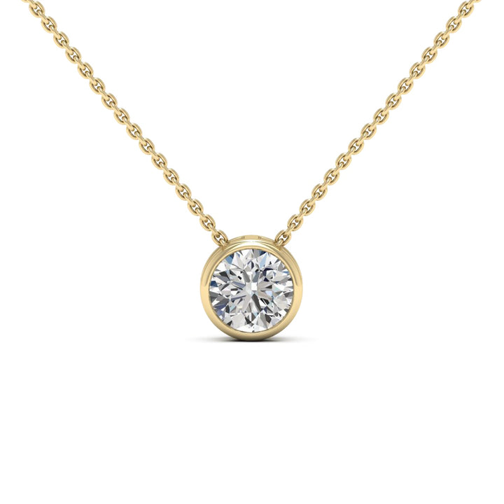 1.00 DEW Round White Moissanite Solitaire Pendant in 14K Yellow Gold