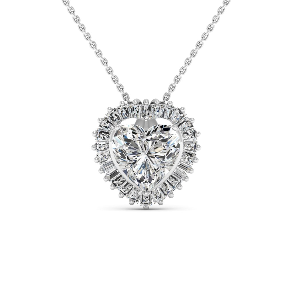 3.00 DEW Heart Shape White Moissanite Heart Pendant in 14K White Gold