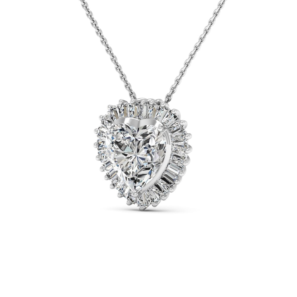 3.00 DEW Heart Shape White Moissanite Heart Pendant in 14K White Gold