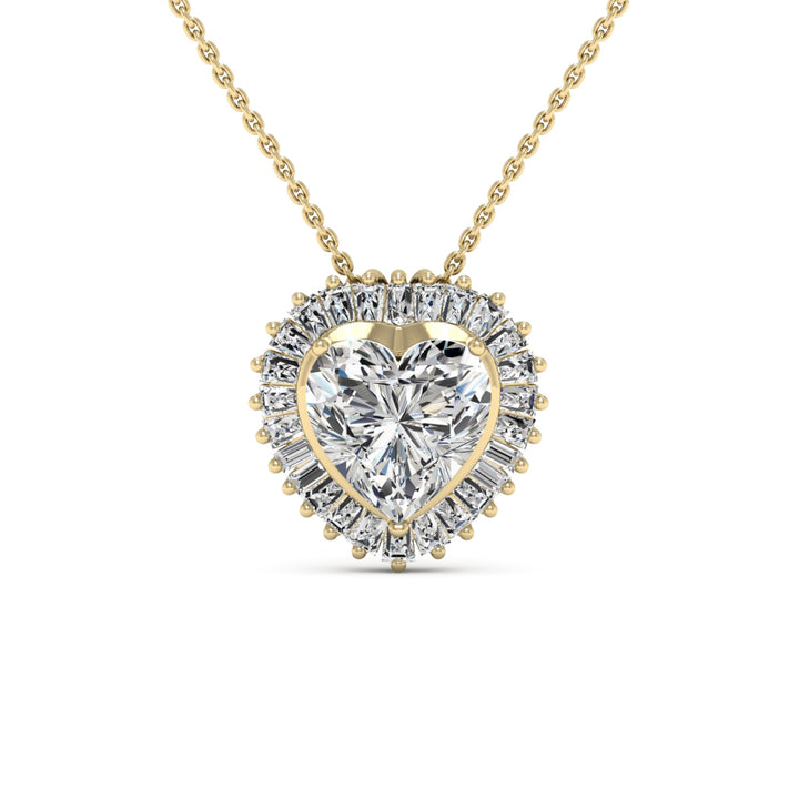 3.00 DEW Heart Shape White Moissanite Heart Pendant in 14K Yellow Gold