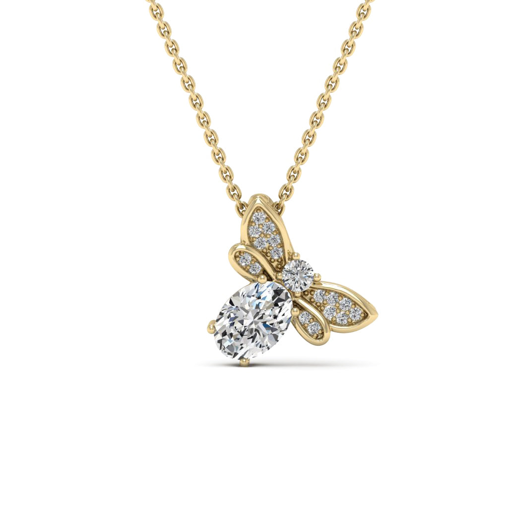 1.00 DEW Oval White Moissanite Pendant in 14K Yellow Gold