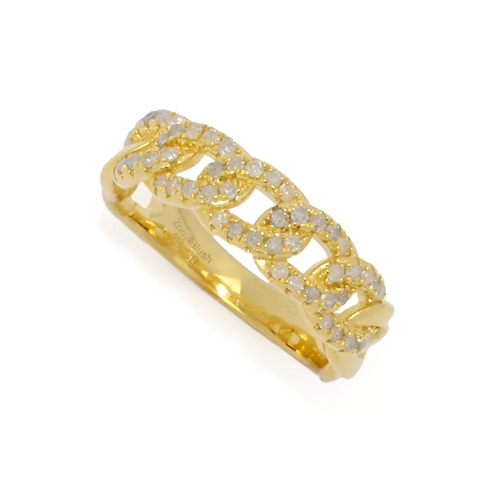 0.34 Cts White Diamond Curb Link Ring in 18K Gold Plated 925 Sterling Silver